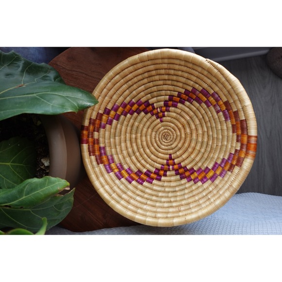 Large vintage hand-woven coil basket wall art gallery Boho chic decorative - Picture 4 of 7